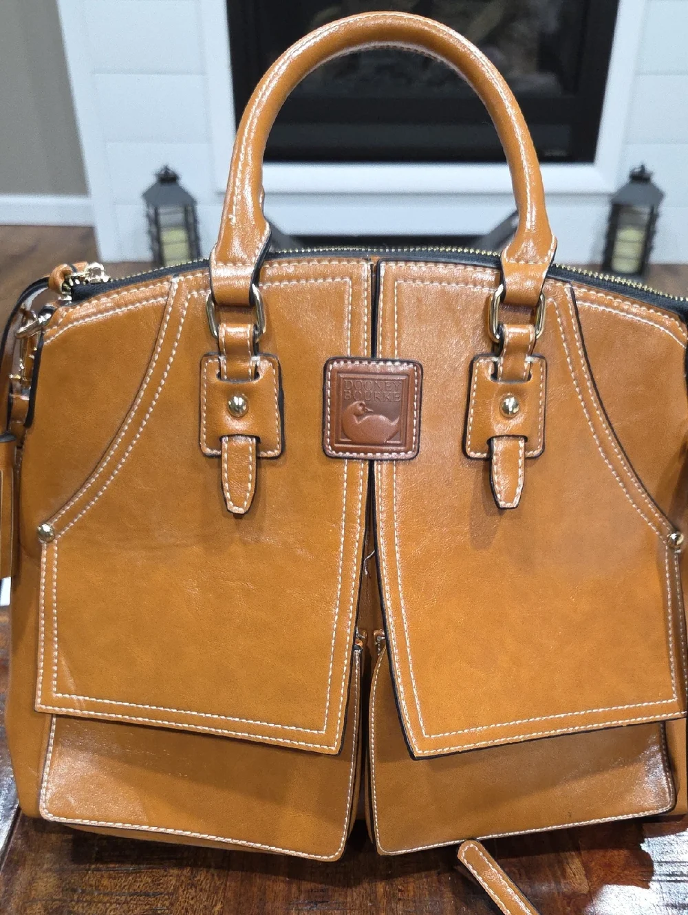 Dooney & Bourke Tan Leather Satchel with Crossbody Strap